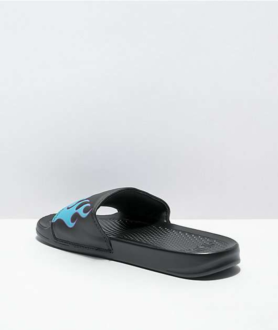 Sandals * | Ripndip Lord Nermal Black & Blue Flame Sandals Outlet