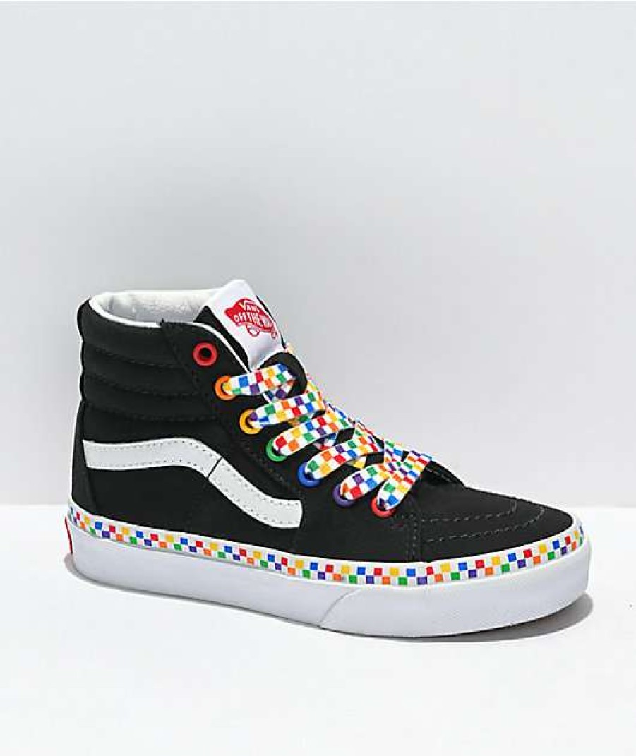 Vans * | Vans Sk8-Hi Rainbow Checkerboard Black Skate Shoes Promotions