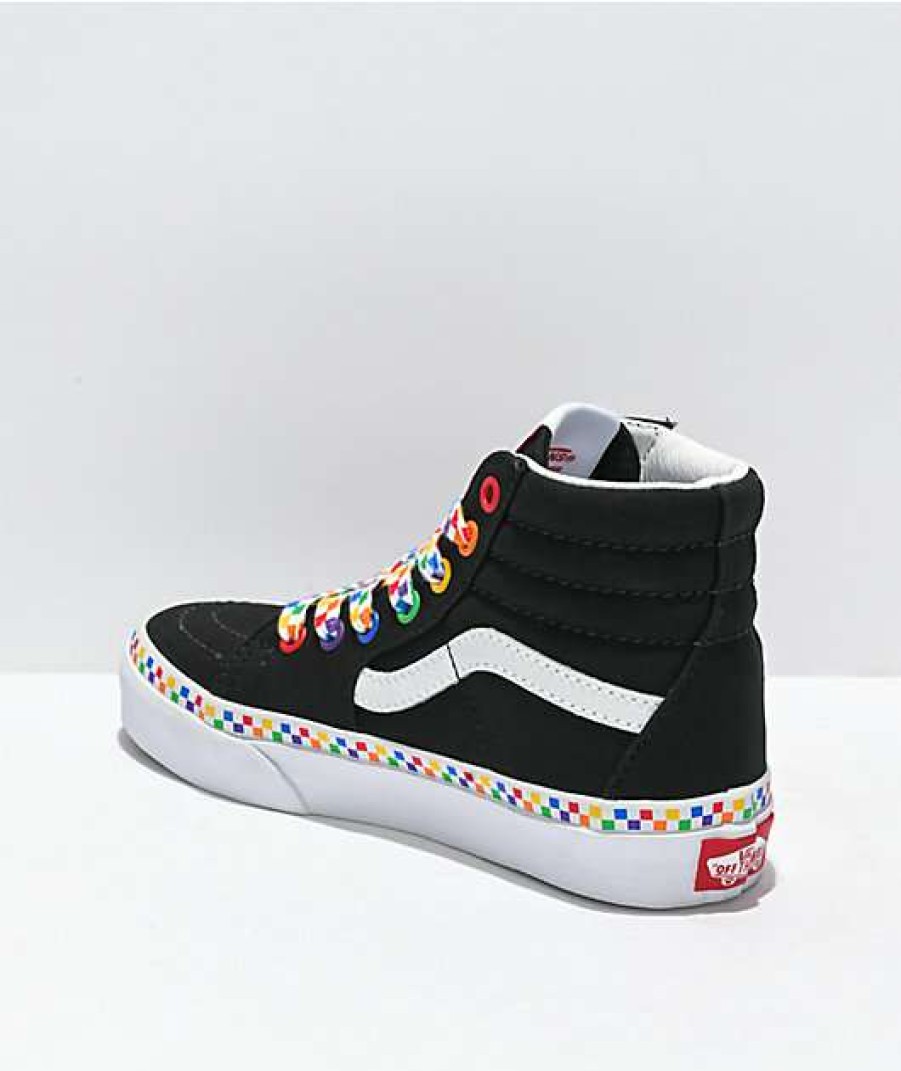 Vans * | Vans Sk8-Hi Rainbow Checkerboard Black Skate Shoes Promotions