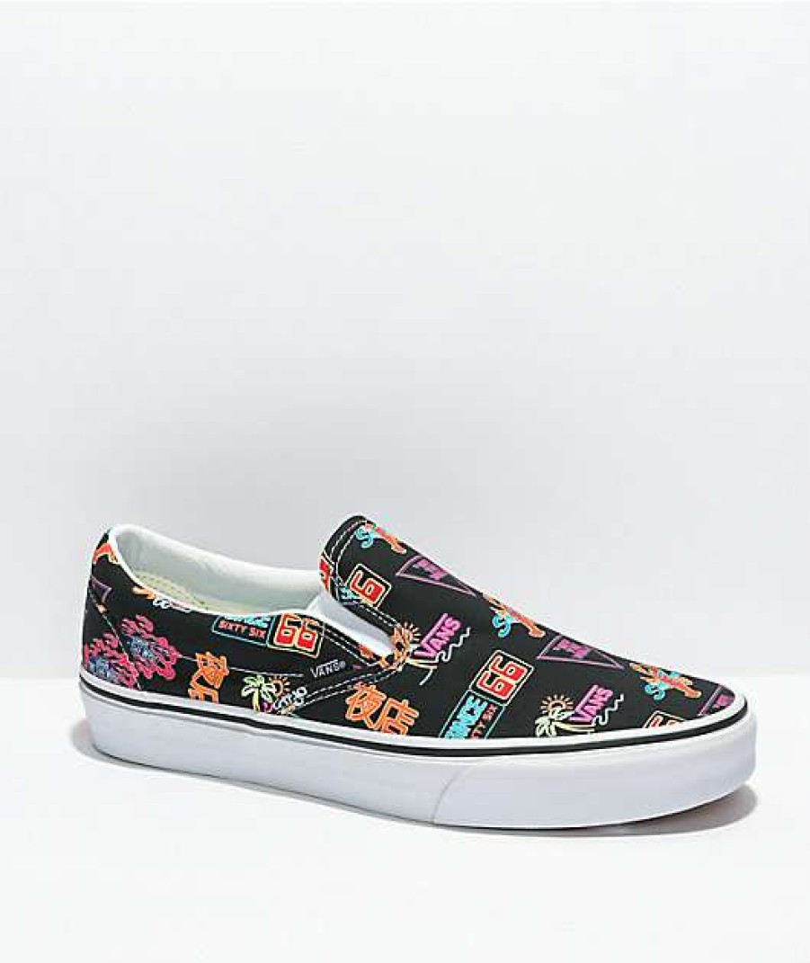 Vans * | Vans Slip-On Black & Neon Skate Shoes Promotions