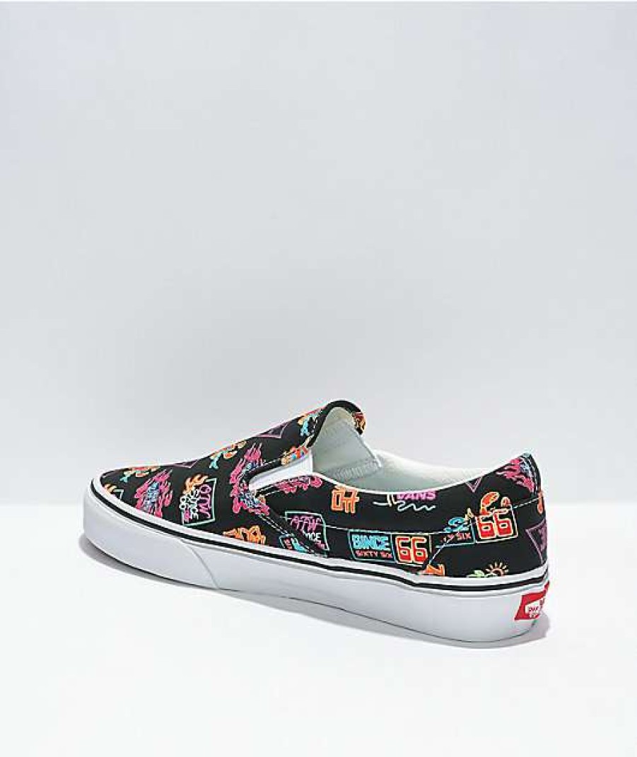 Vans * | Vans Slip-On Black & Neon Skate Shoes Promotions