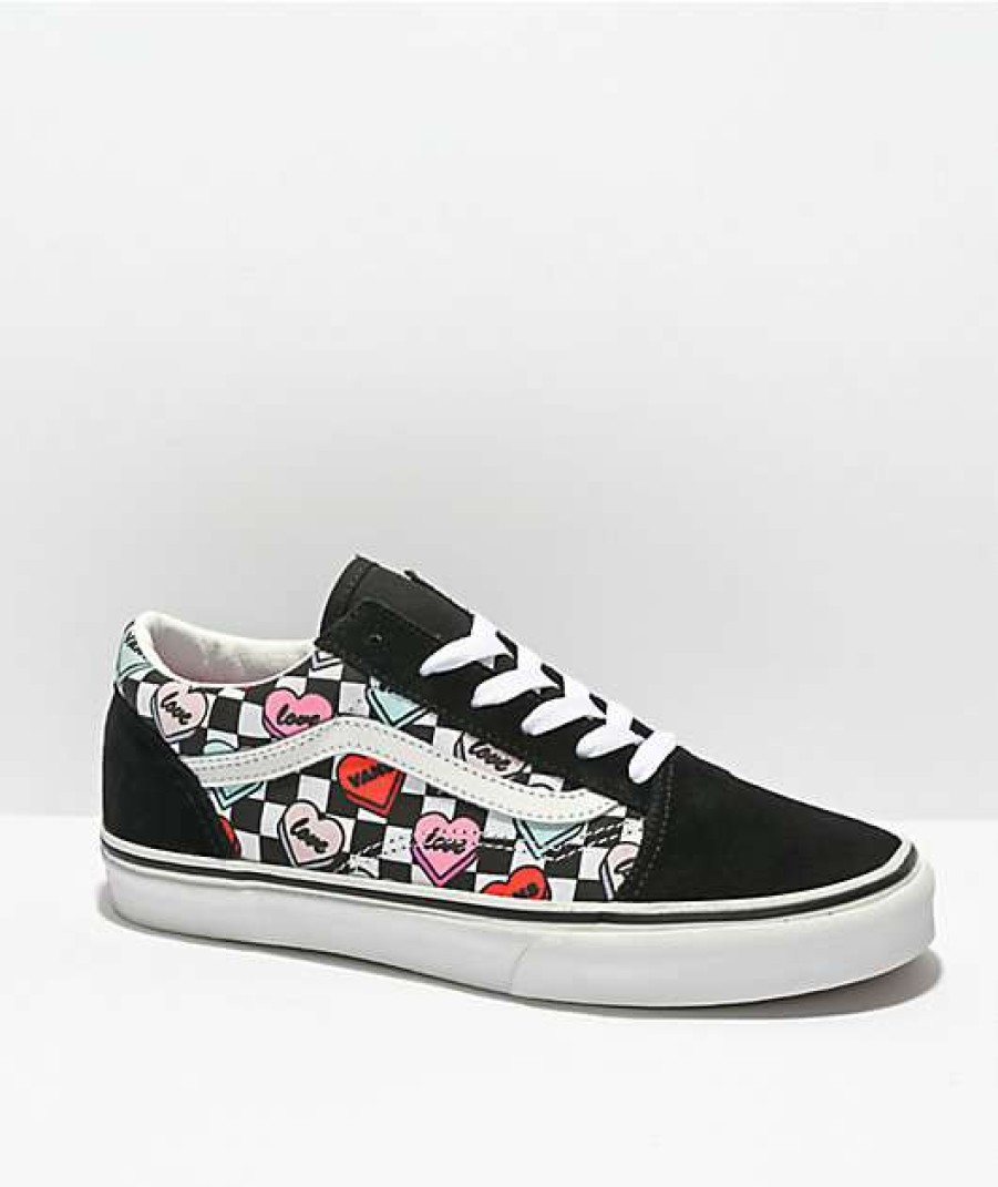 Vans * | Vans Old Skool Candy Hearts Black & White Skate Shoes Promotions