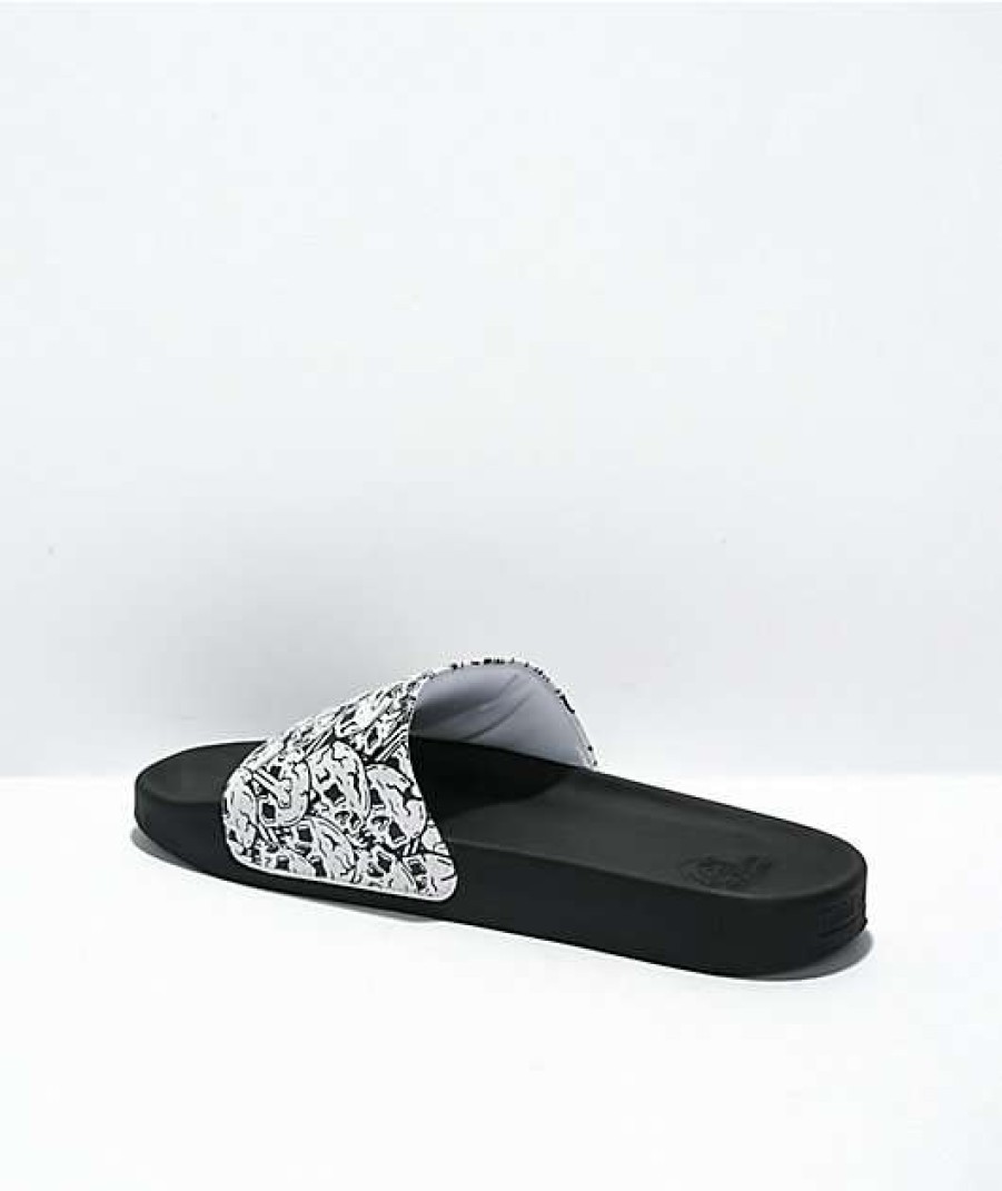 Sandals * | Lurking Class By Sketchy Tank Skulls Black & White Slide Sandals Outlet