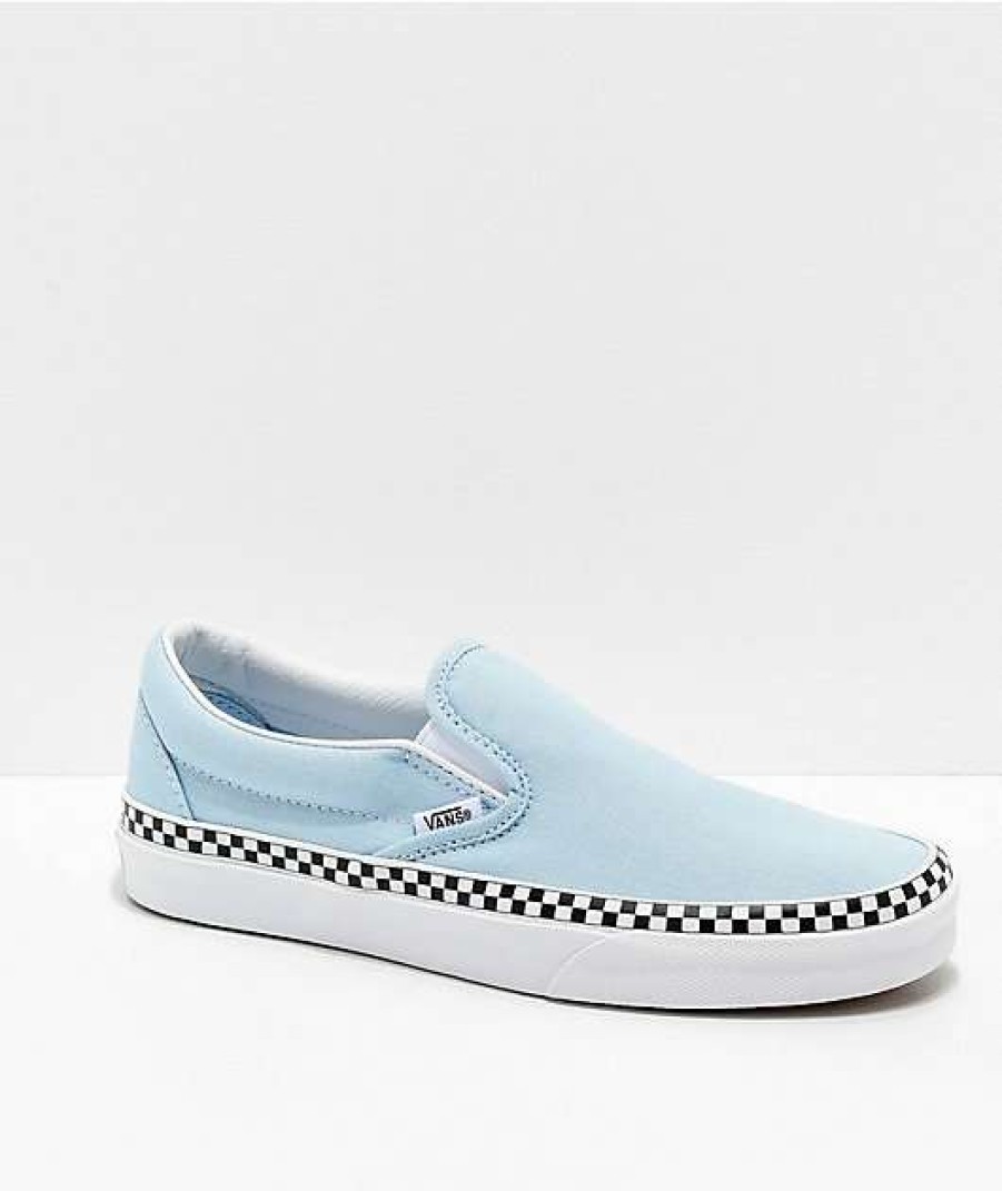 Vans * | Vans Slip-On Cool Blue & Checkerboard Skate Shoes Promotions