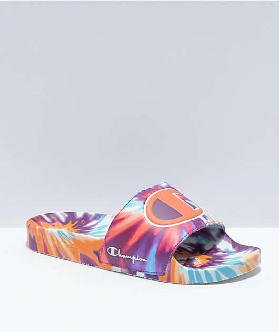 Sandals * | Champion Ipo Magenta, Orange & Blue Tie Dye Slide Sandals Outlet