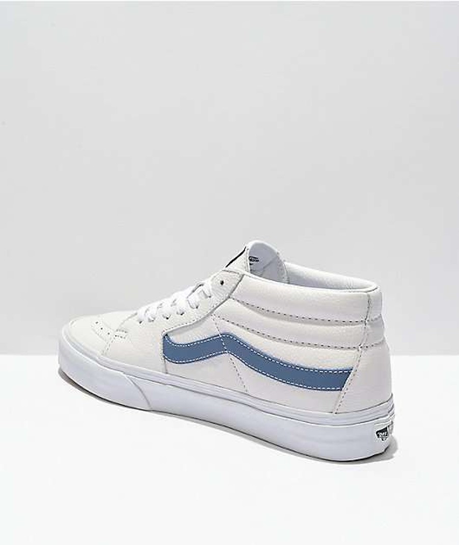 Vans * | Vans Sk8-Mid White & Moonlight Blue Leather Skate Shoes Promotions