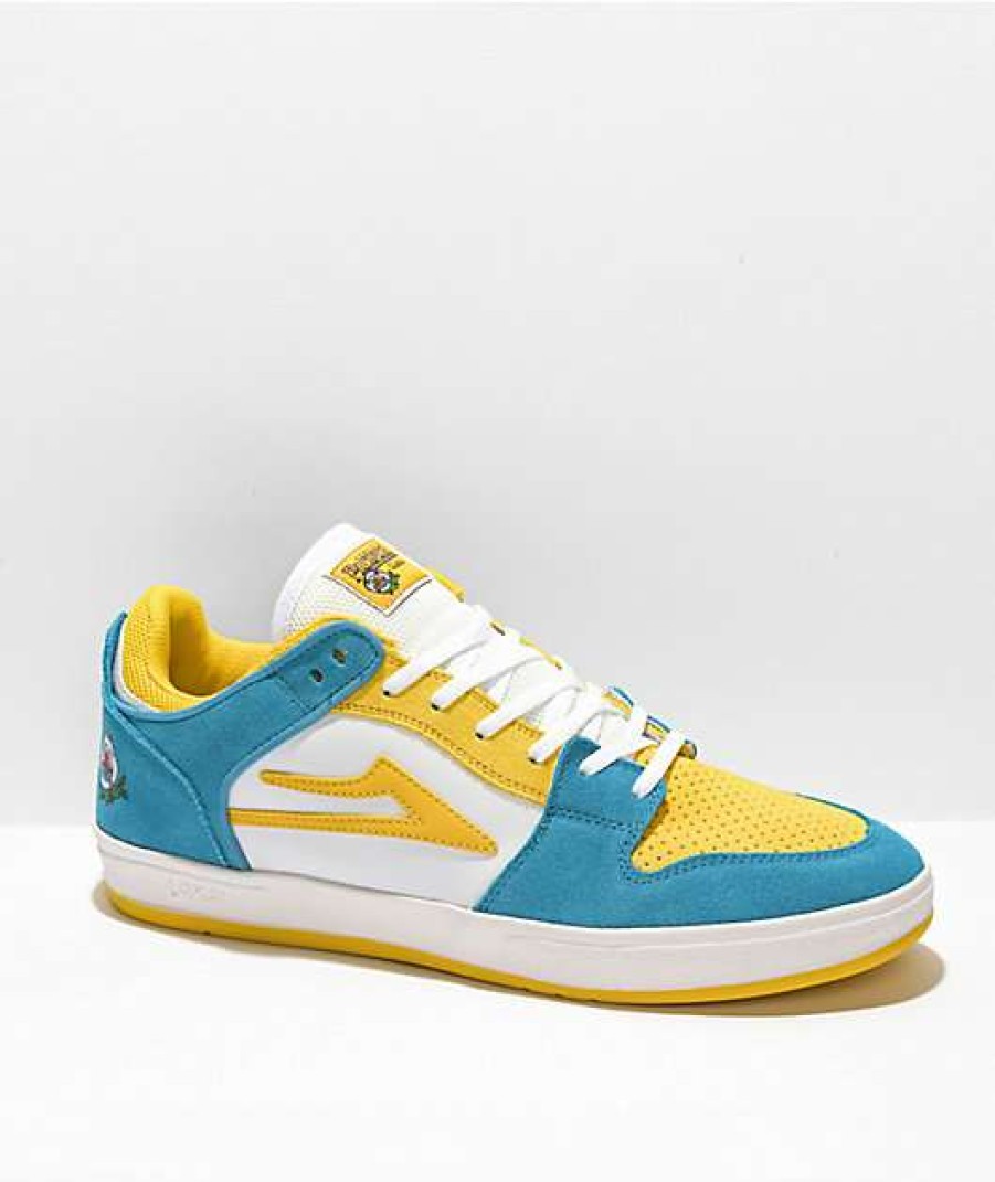 Sneakers * | Lakai X Pacifico Telford White, Cyan, & Yellow Low Top Skate Shoes Outlet