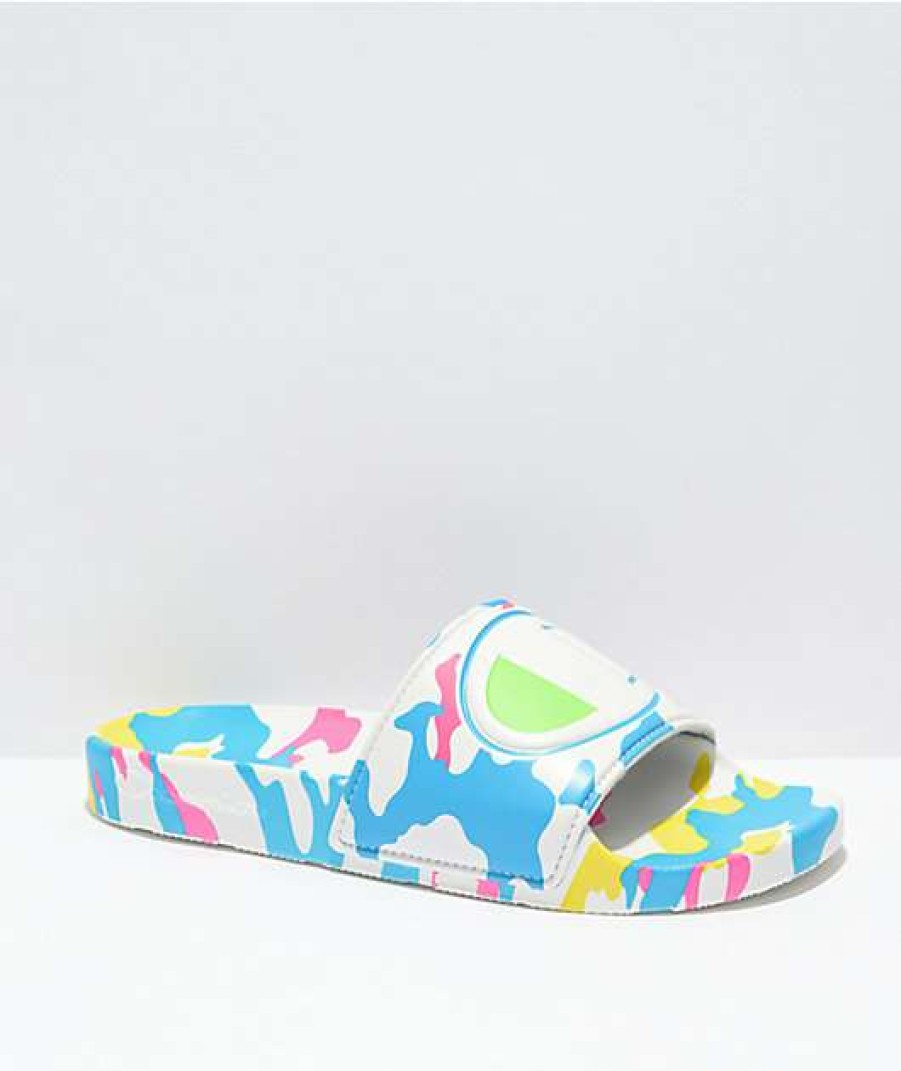 Sandals * | Champion Ipo Camo White & Blue Slide Sandals Outlet