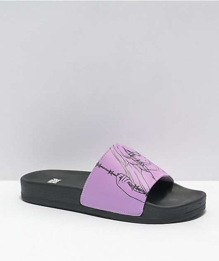 Sandals * | Broken Promises Anime Lavender Slides Outlet