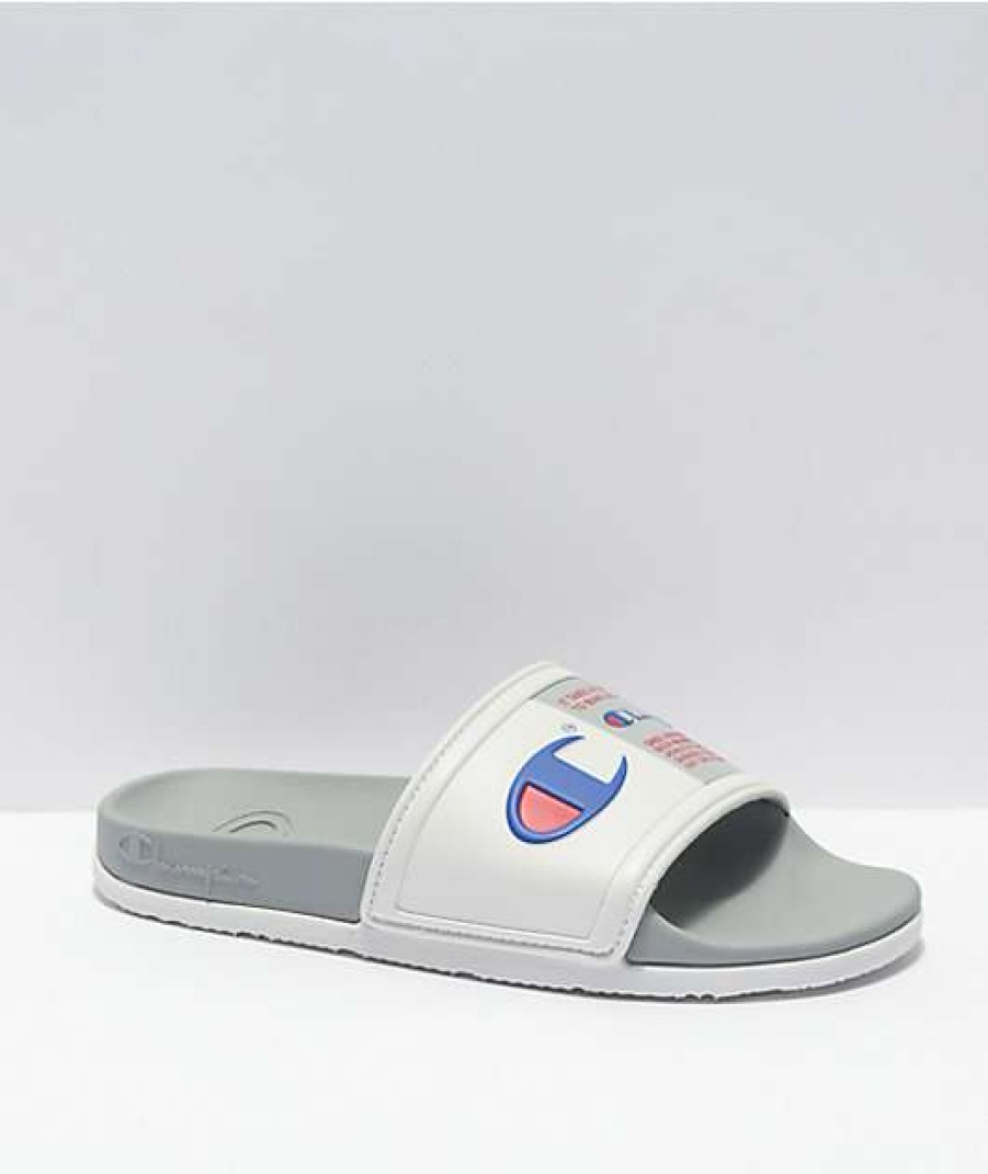 Sandals * | Champion Cs Squish White & Grey Slide Sandals Outlet