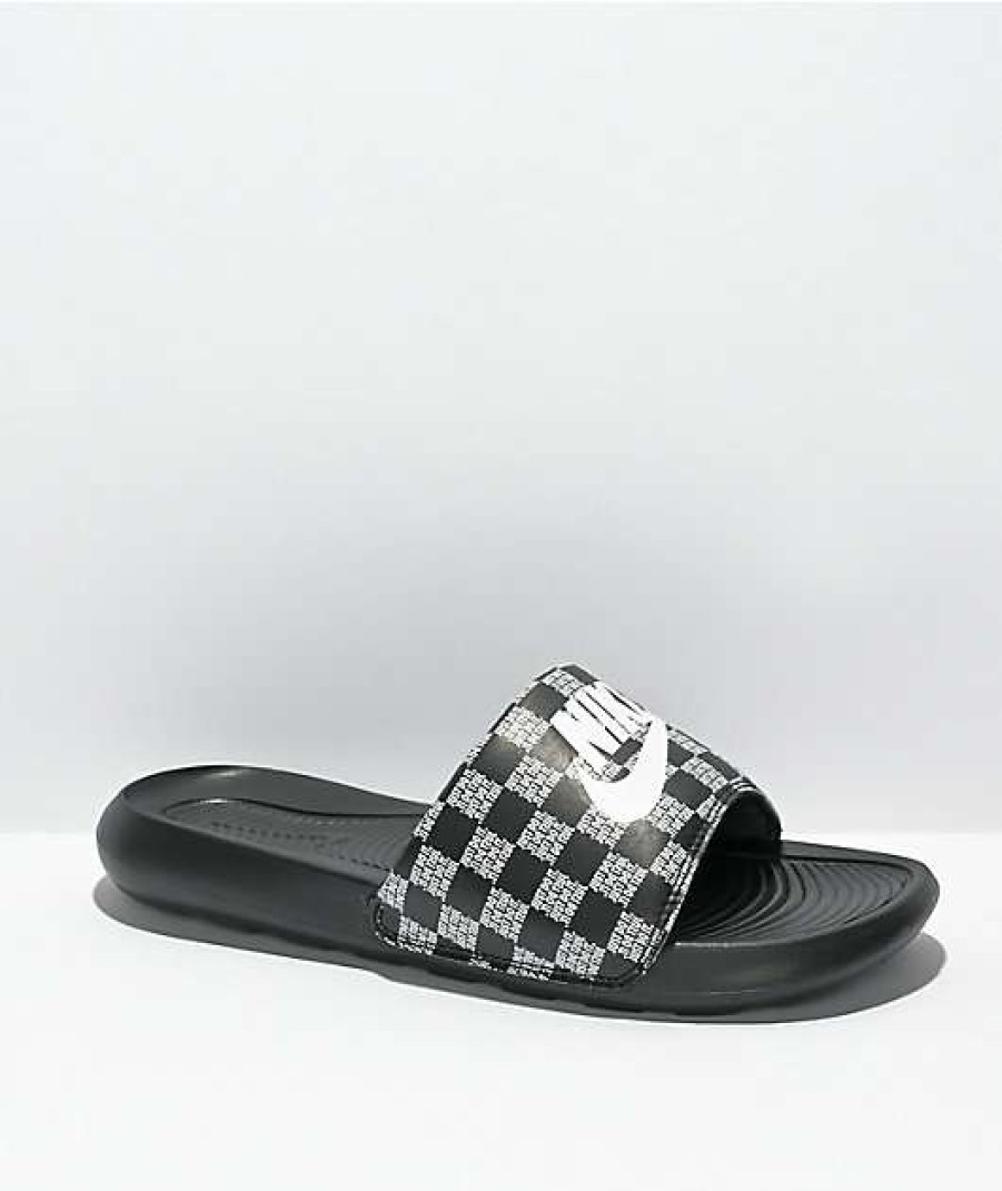 Nike * | Nike Victori One Printed Black & White Checkerboard Slide Sandals Promotions