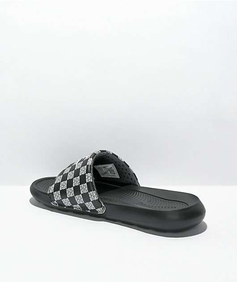 Nike * | Nike Victori One Printed Black & White Checkerboard Slide Sandals Promotions