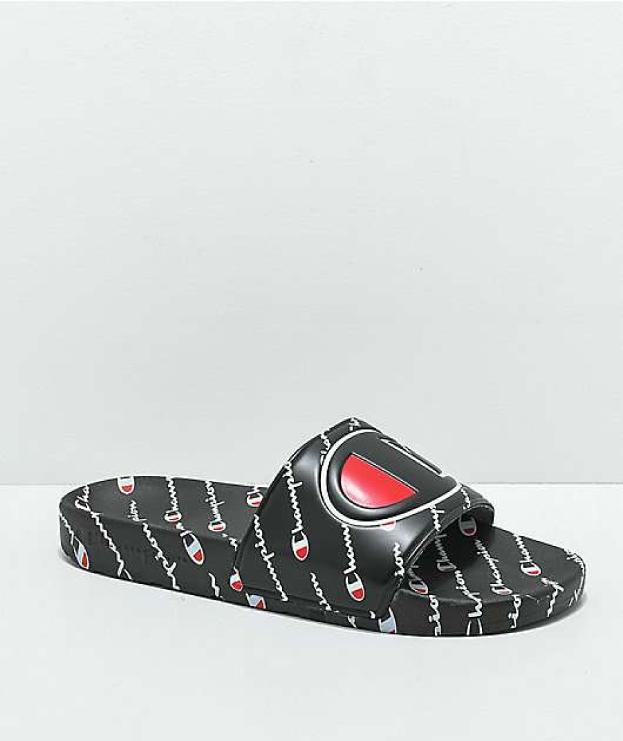 Sandals * | Champion Ipo Repeat Black Slide Sandals Outlet