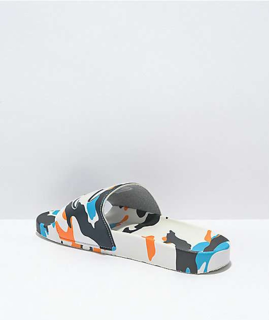 Sandals * | Champion Ipo White, Blue & Orange Camo Slide Sandals Outlet