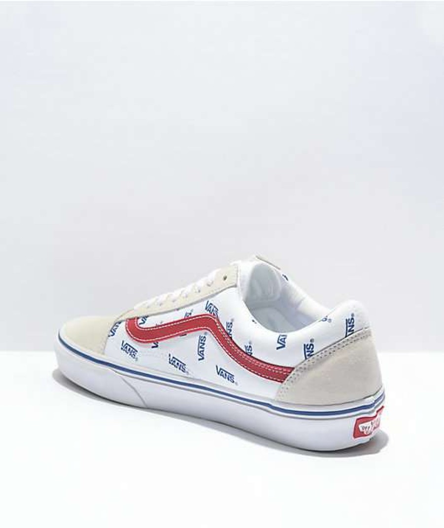 Vans * | Vans Old Skool Print White, Blue & Red Skate Shoes Promotions