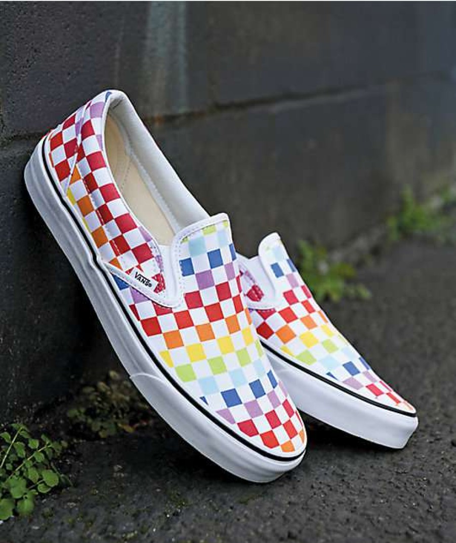 Vans * | Vans Slip-On Rainbow Checkerboard Skate Shoes Promotions