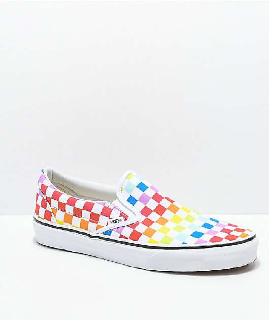 Vans * | Vans Slip-On Rainbow Checkerboard Skate Shoes Promotions