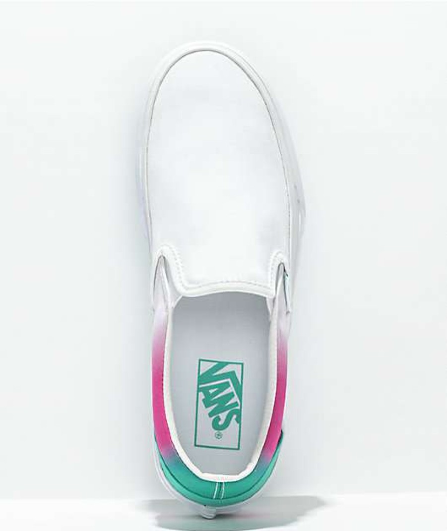 Vans * | Vans Slip-On Spring Fade White, Pink & Green Platform Shoes Promotions