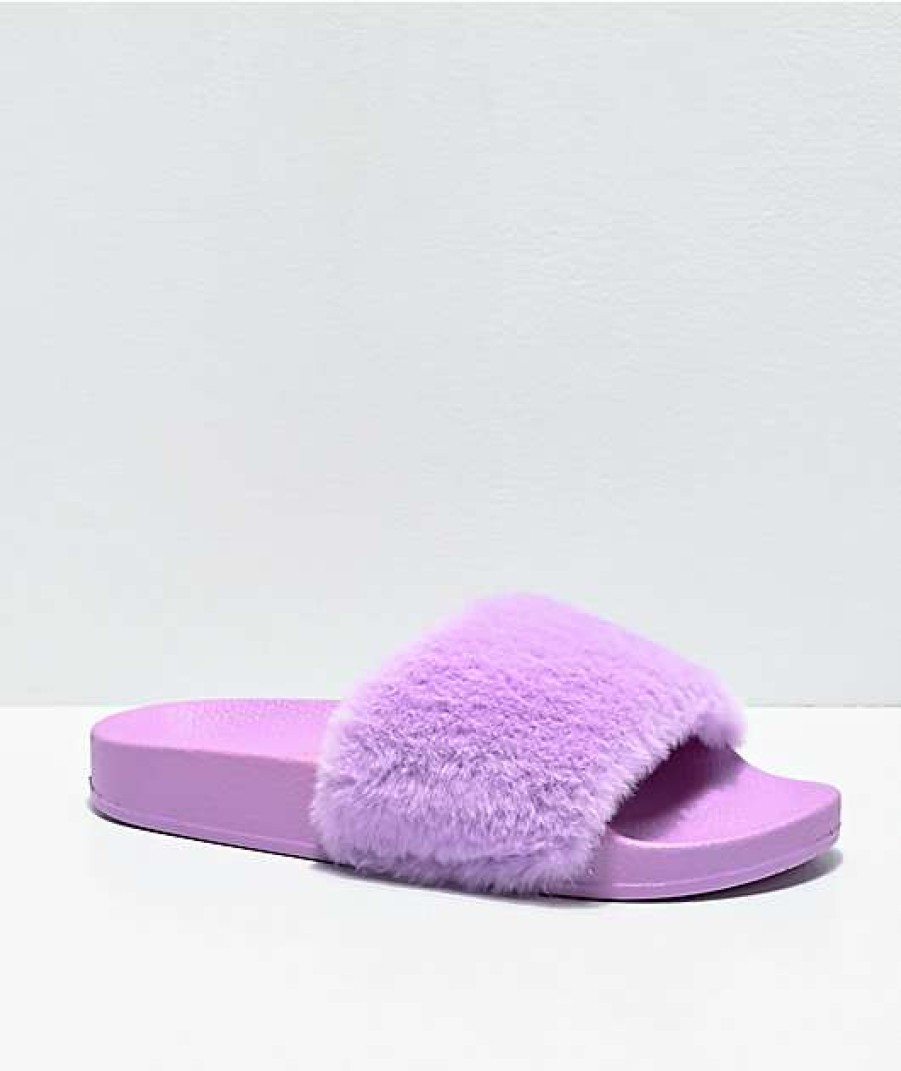 Sandals * | Trillium Lavender Fur Slide Sandals Outlet