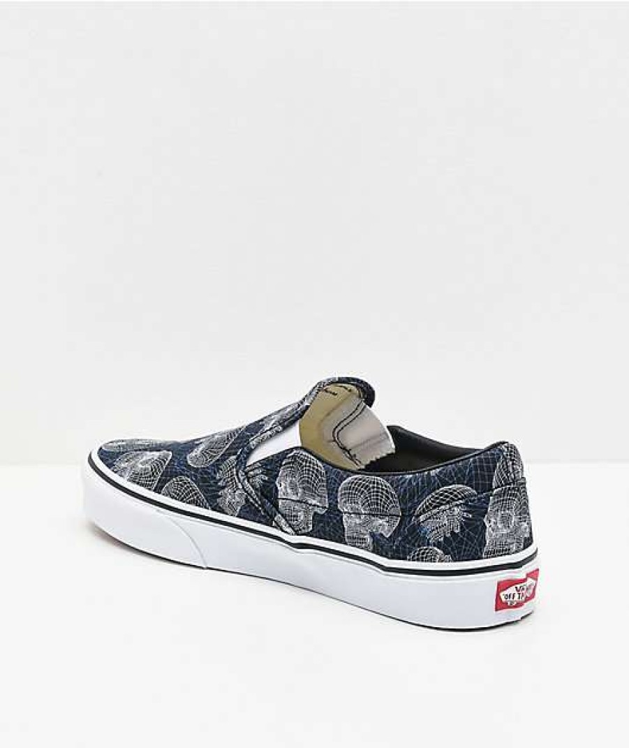 Vans * | Vans Slip-On Wireframe Skulls Navy & White Skate Shoes Promotions