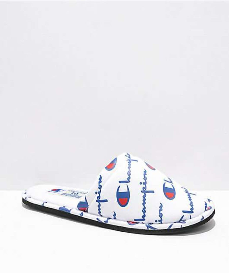 Shoes * | Champion Sleepover Script White Slippers Outlet