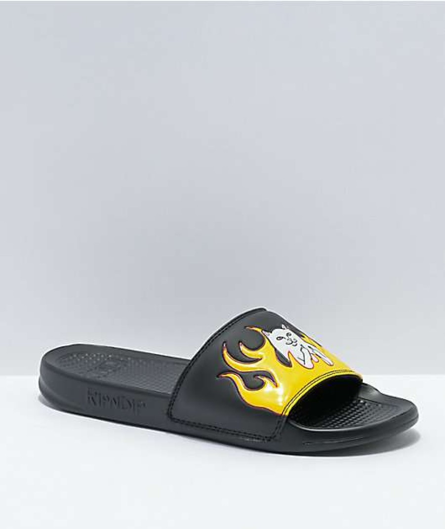 Sandals * | Ripndip Welcome To Heck Slide Black Slide Sandals Outlet