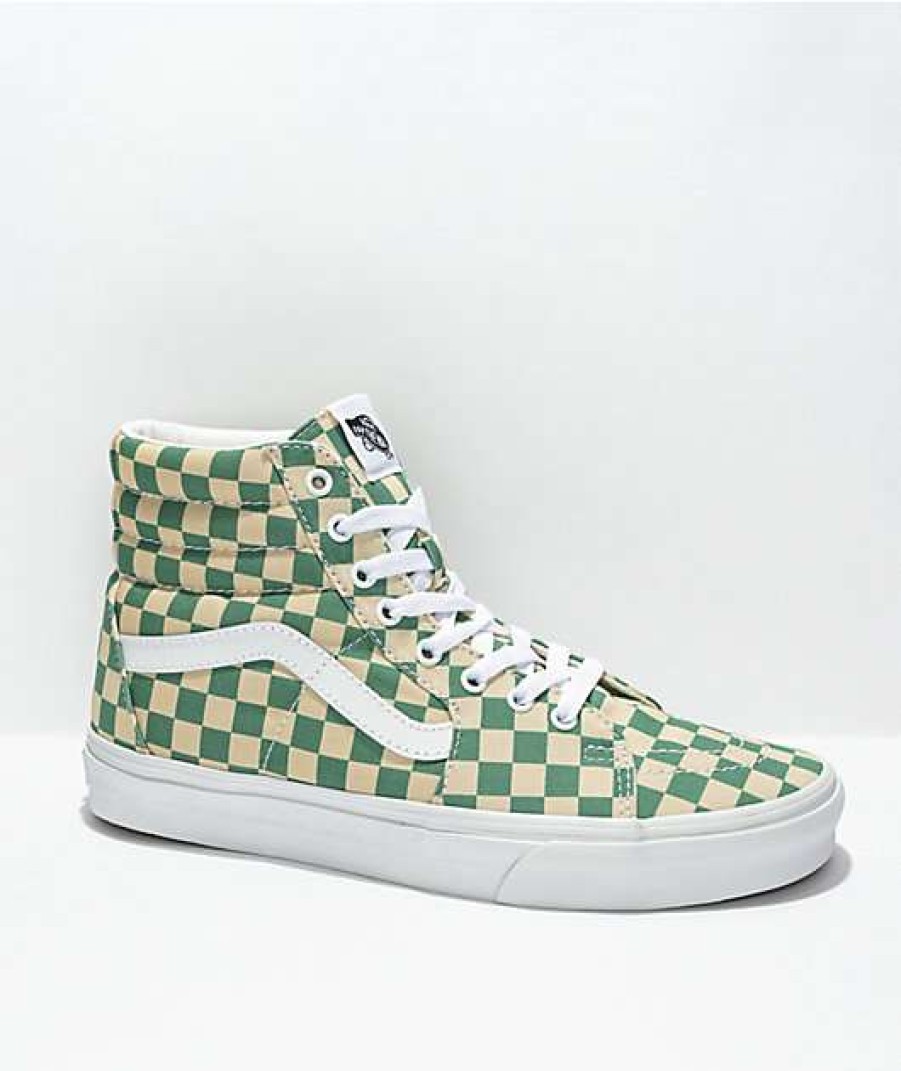 Vans * | Vans Sk8-Hi Checker Light Green & White Skate Shoes Promotions