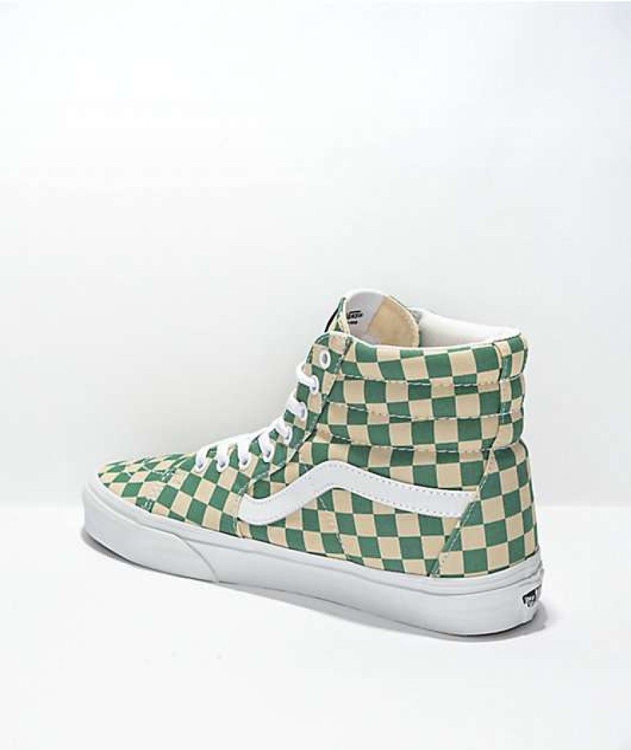 Vans * | Vans Sk8-Hi Checker Light Green & White Skate Shoes Promotions