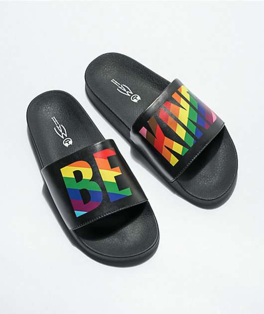 Sandals * | Mah Be Kind Black & Rainbow Slide Sandals Outlet