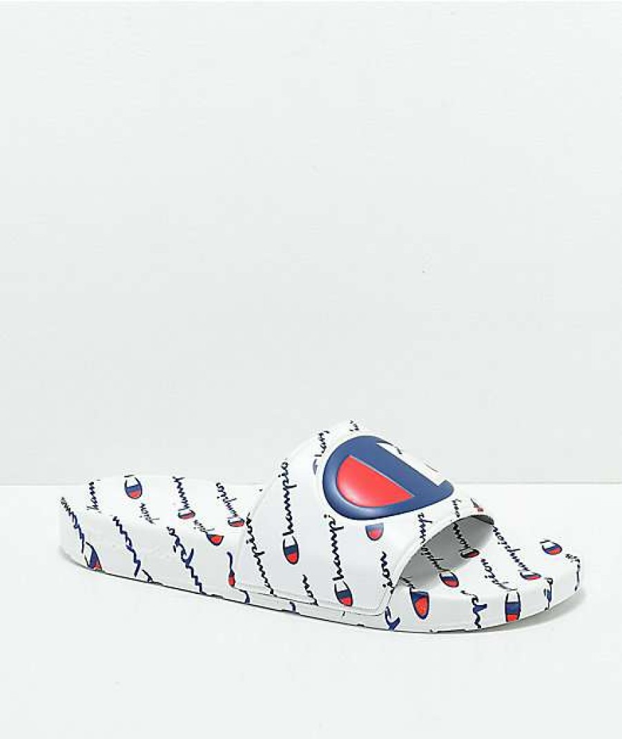 Sandals * | Champion Ipo Repeat White Slide Sandals Outlet