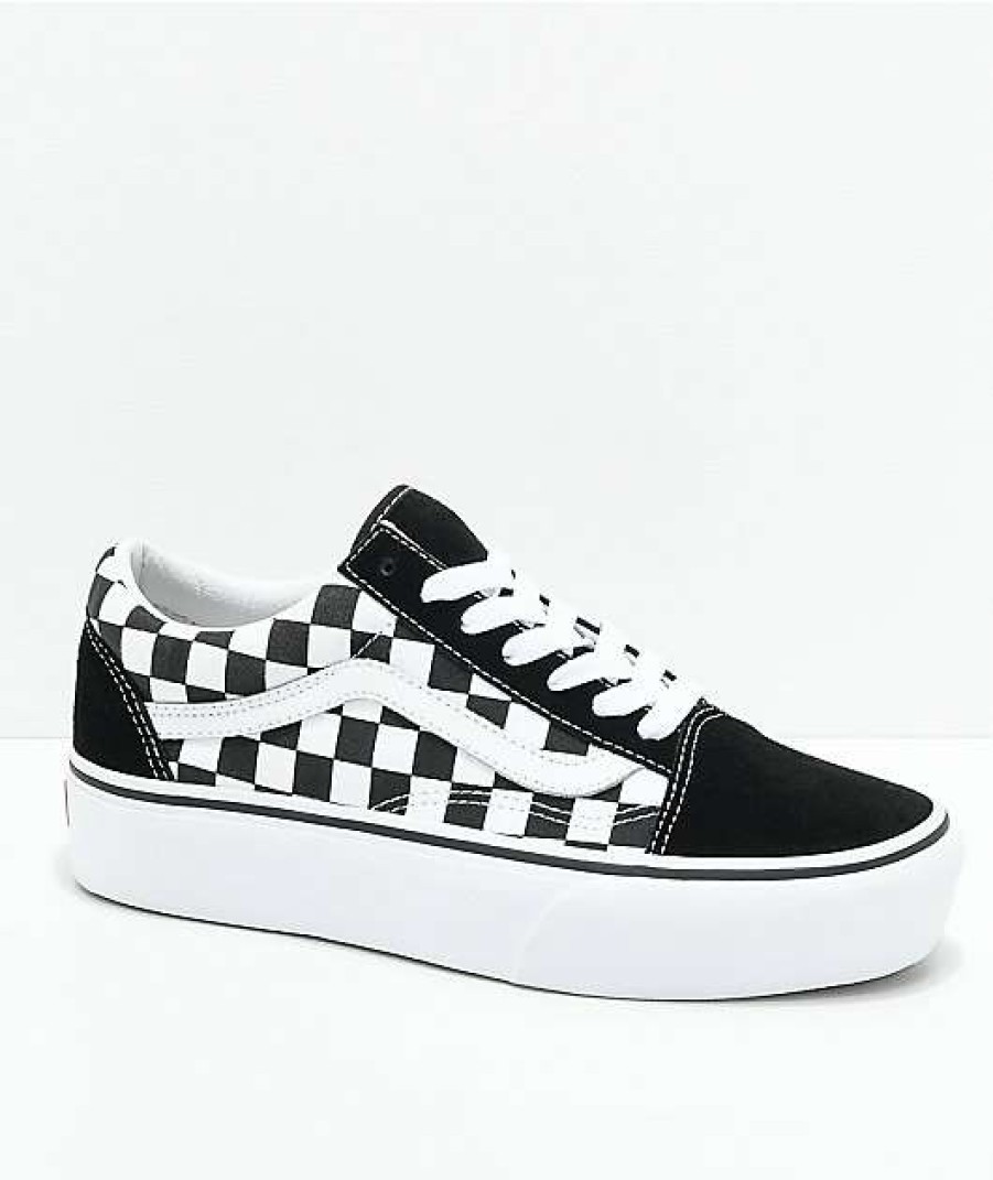 Vans * | Vans Old Skool Black & White Checkered Platform Shoes Promotions