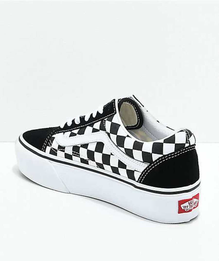 Vans * | Vans Old Skool Black & White Checkered Platform Shoes Promotions