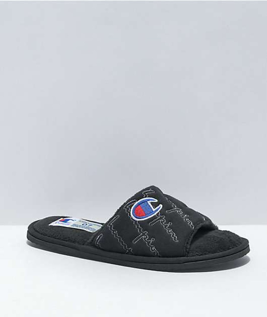 Shoes * | Champion Women'S Hotel Black Slippers Outlet