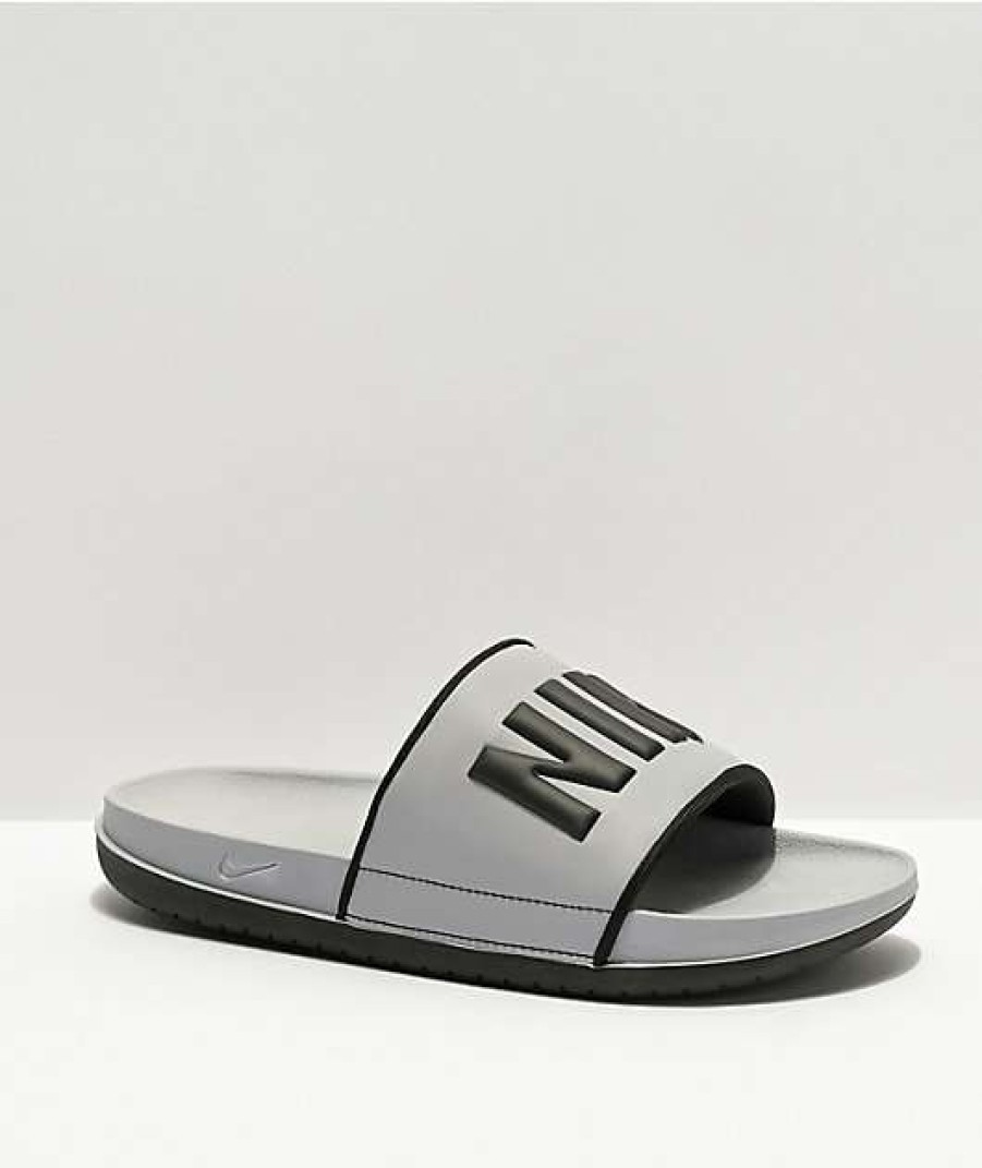 Nike * | Nike Offcourt Grey & Black Slide Sandals Promotions