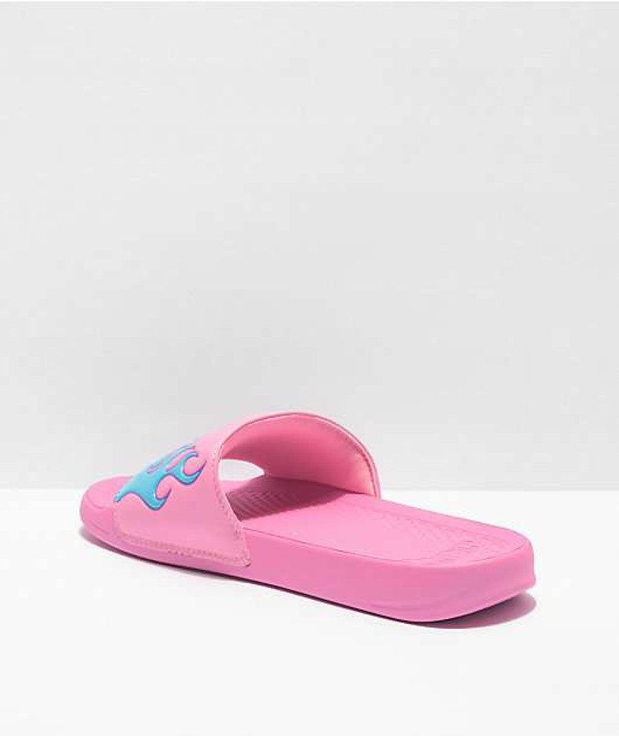 Sandals * | Ripndip Lord Nermal Pink & Blue Flame Slides Outlet