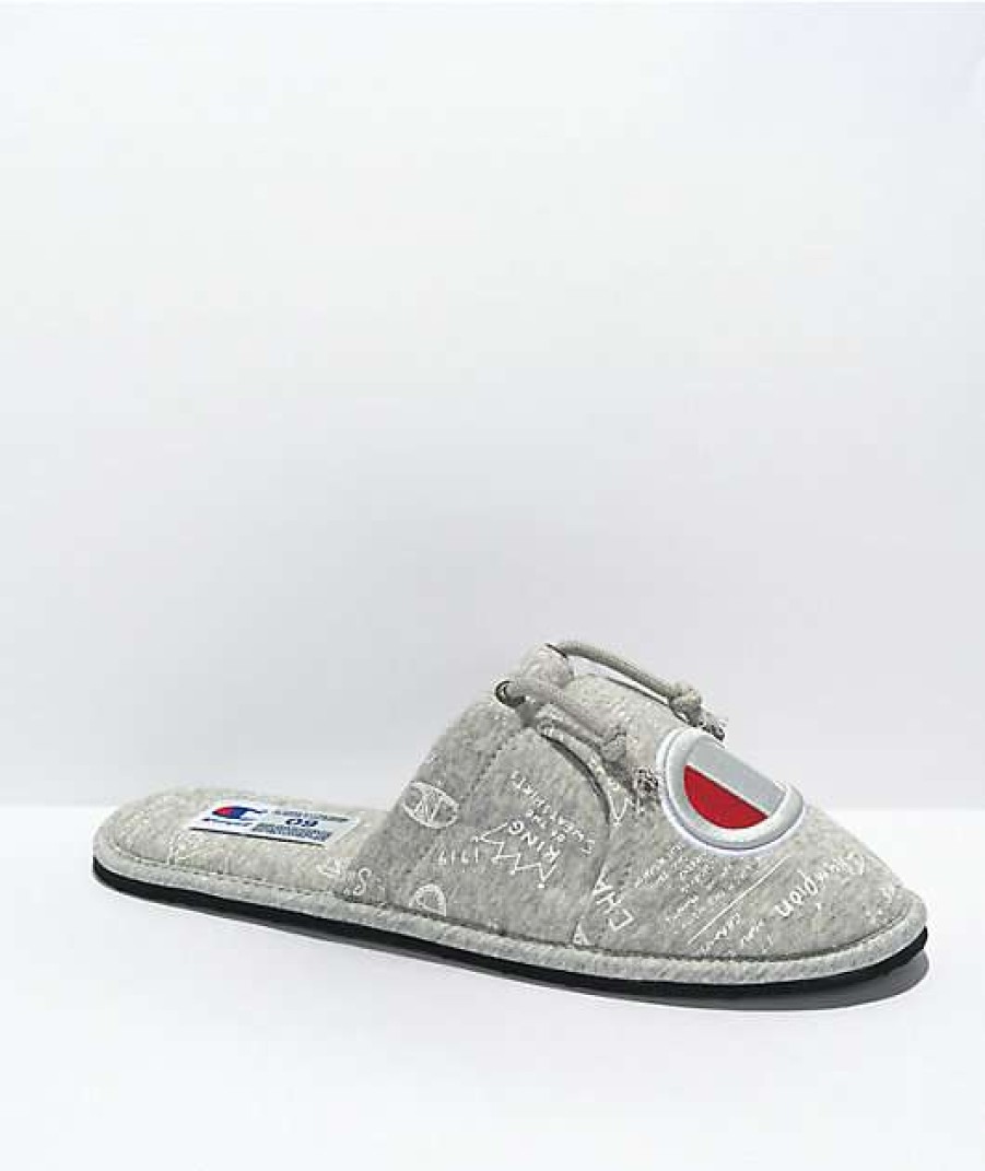 Shoes * | Champion Sleepover Doodle Hoodie Grey Slippers Outlet