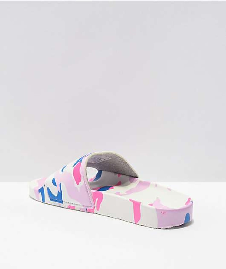 Sandals * | Champion Ipo Camo White, Pink & Blue Slide Sandals Outlet