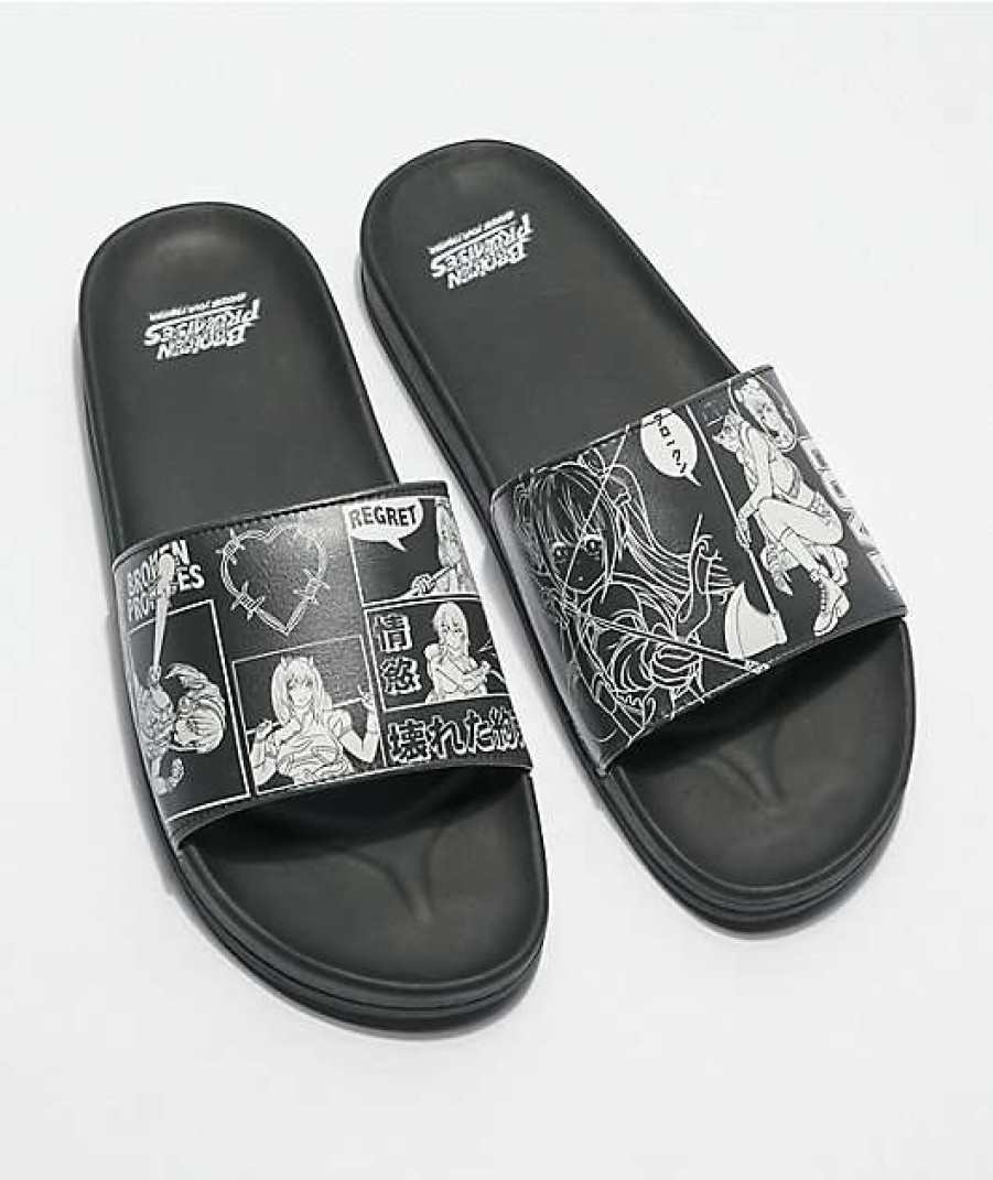 Sandals * | Broken Promises Arcade Mode Black & White Slide Sandals Outlet