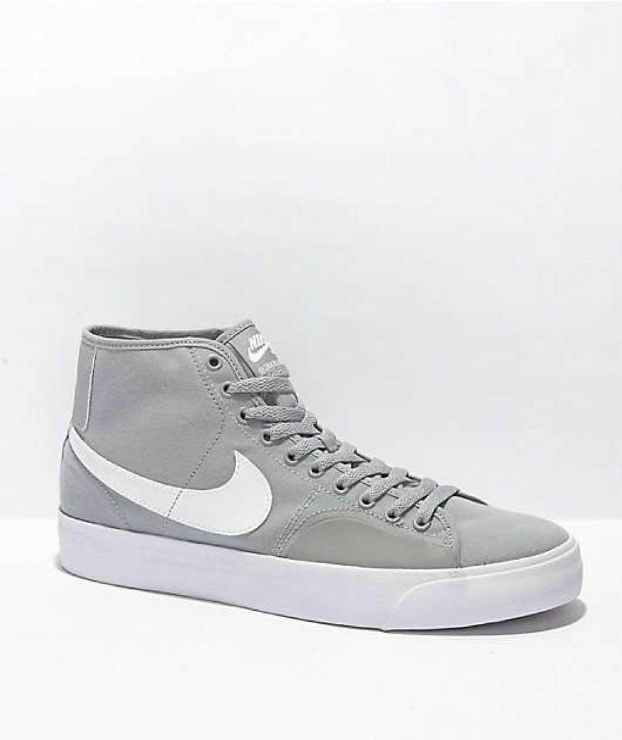 Nike * | Nike Sb Blazer Court Mid Wolf Grey & White Skate Shoes Promotions