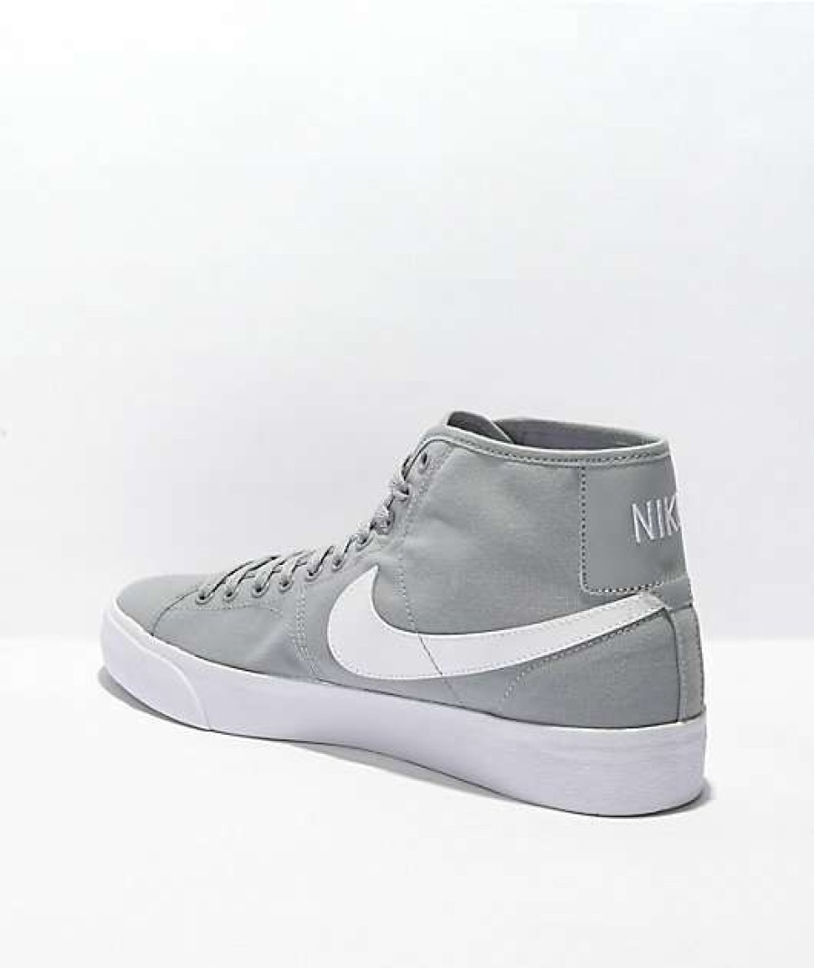 Nike * | Nike Sb Blazer Court Mid Wolf Grey & White Skate Shoes Promotions