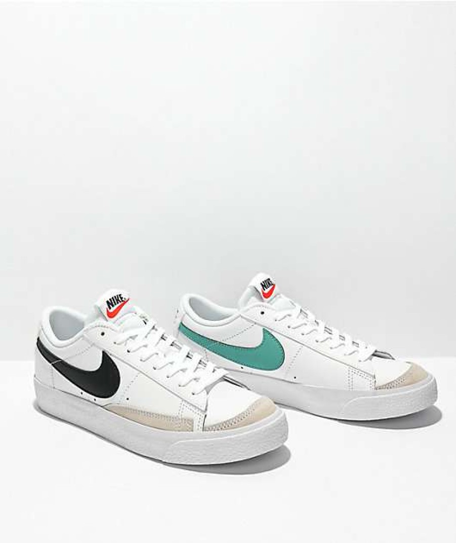 Nike * | Nike Kids' Blazer '77 Low White, Black, & Teal Leather Shoes Promotions