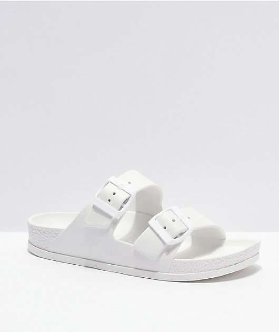 Sandals * | Trillium White 2 Strap Slide Sandals Outlet