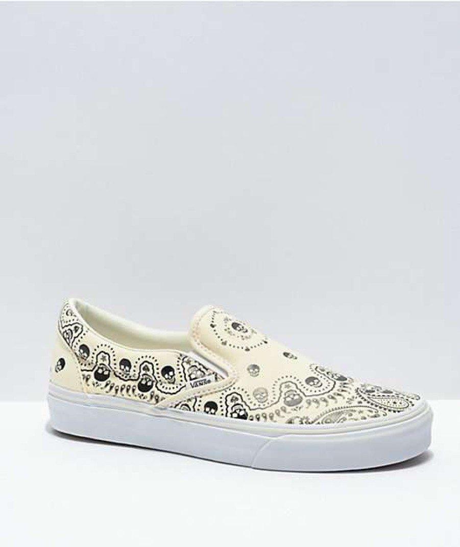 Vans * | Vans Slip-On Bandana White & Black Skate Shoes Promotions