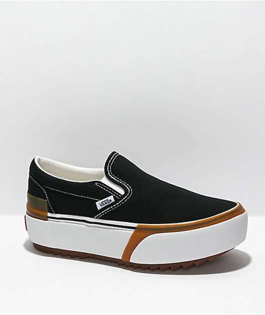 Vans * | Vans Slip-On Stacked Black, White, & Gum Platform Shoes Promotions