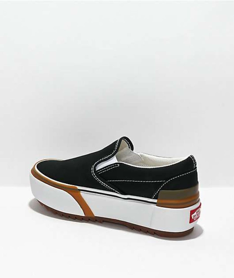 Vans * | Vans Slip-On Stacked Black, White, & Gum Platform Shoes Promotions