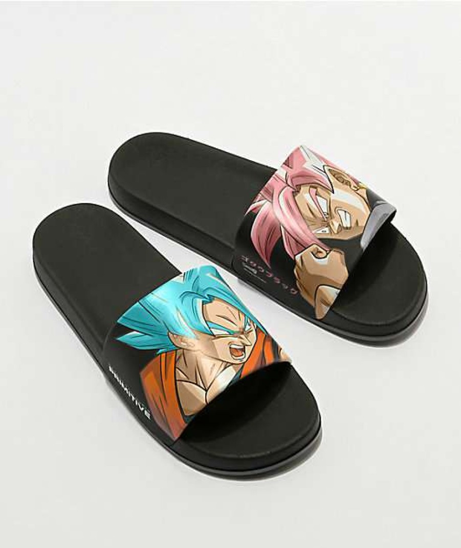 Sandals * | Primitive X Dragon Ball Super Goku Black Rose Versus Slide Sandals Outlet