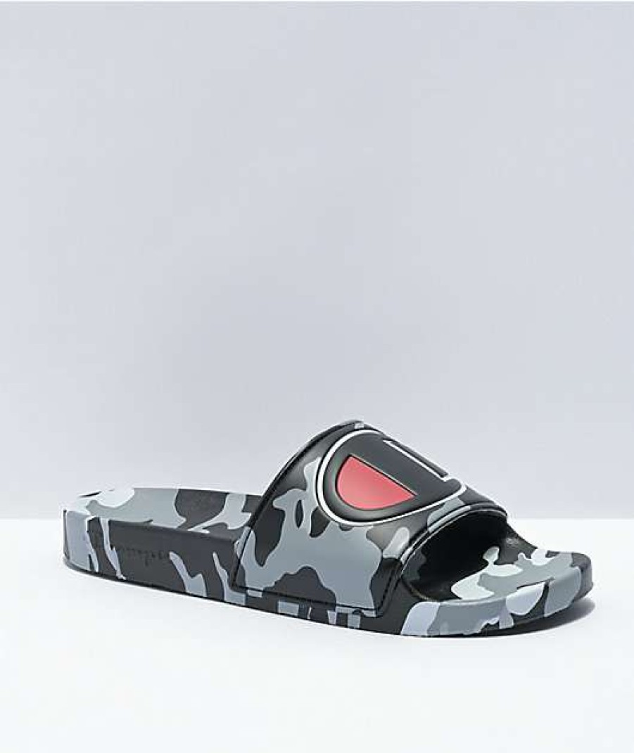 Sandals * | Champion Ipo Camo Black & Grey Slide Sandals Outlet