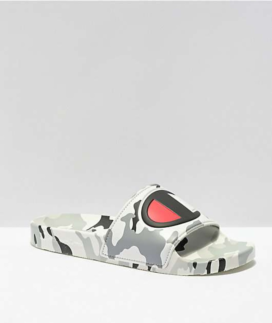 Sandals * | Champion Ipo Camo White, Grey & Black Slide Sandals Outlet