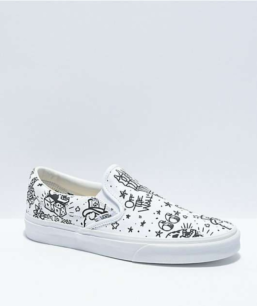 Vans * | Vans Slip-On U Color Tattoo White Skate Shoes Promotions