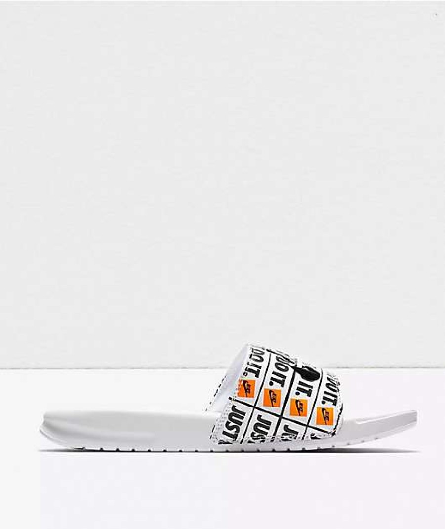 Nike * | Nike Benassi Jdi Print White & Black Slide Sandals Promotions